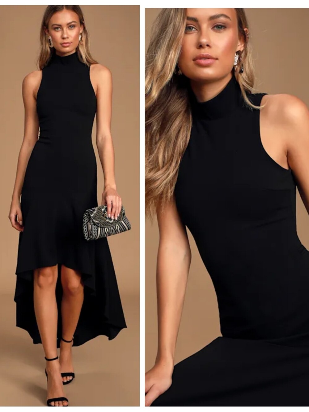 NWT Lulus Day of Love Black Sleeveless Mock Neck High-Low Dress Women's Large